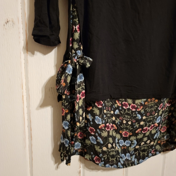 Lauren Conrad Womens Top Floral Layered Black Long Sleeve Size Medium - Picture 2 of 5
